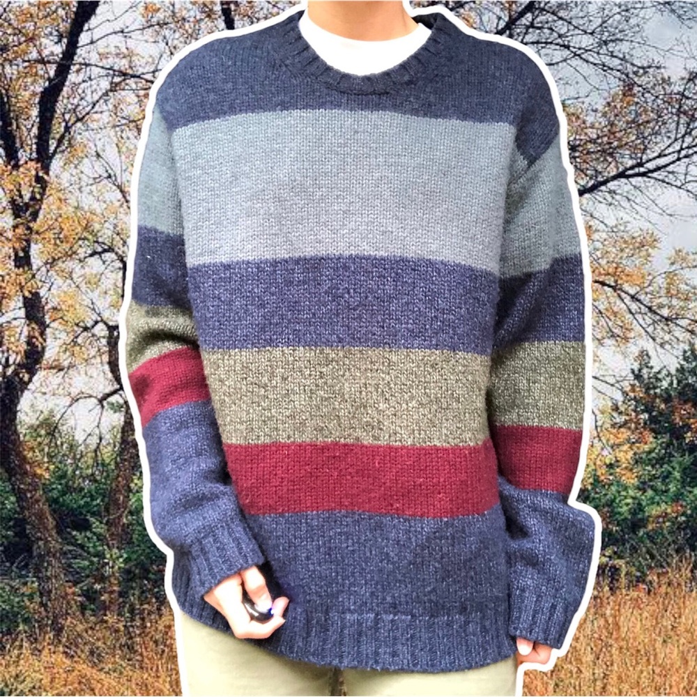 Vintage 90s G. H. Bass & Co. Rugby Stripe College Prep Crewneck Sweater, Size L